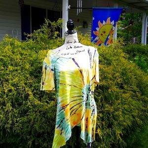 70s Style Tie Dyed SYMS  Sunshiney 🌞  Flowy Asymmetrical Tunic